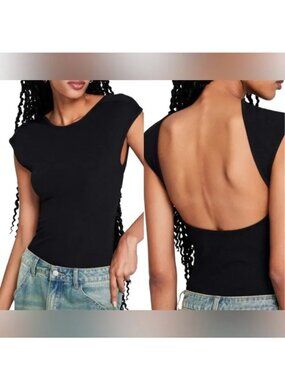 Cider | Black Ribbed Backless Tank Top | Size Extra Small